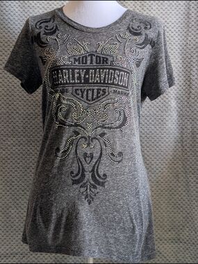 Harley-Davidson Women's Rhinestone Logo Tee - Gray